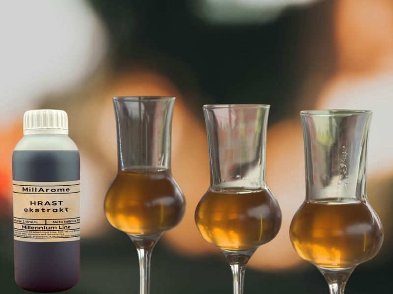 prikaz rakije i ekstrakta za bojanje na mutnoj pozadini